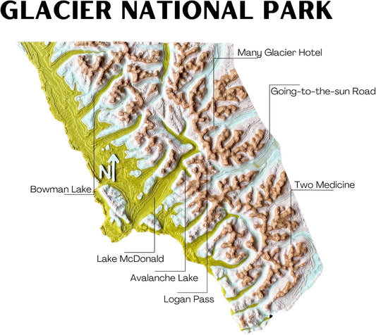 Glacier National Park 3D Topography Map Magnet